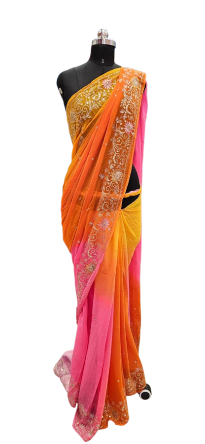 Sunset Bloom Ombre Saree