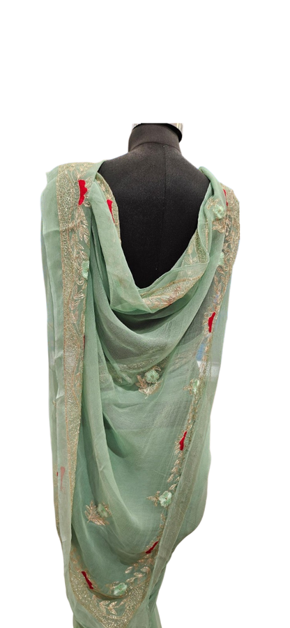 Mint Blossom Embroidered Saree