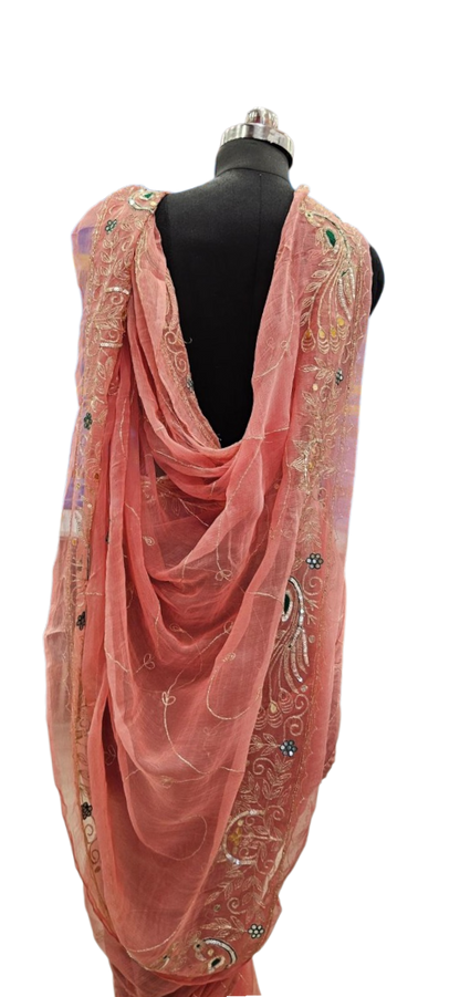 Blush Peacock Embroidered Saree