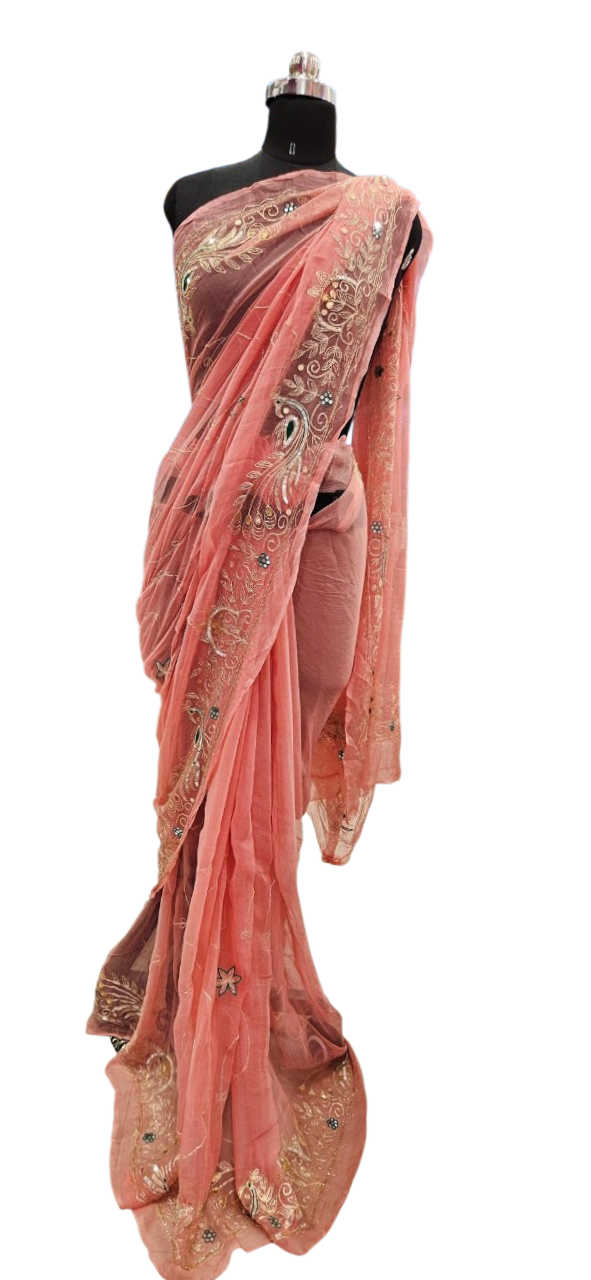 Blush Peacock Embroidered Saree
