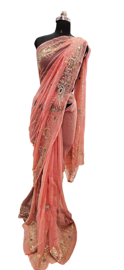 Blush Peacock Embroidered Saree