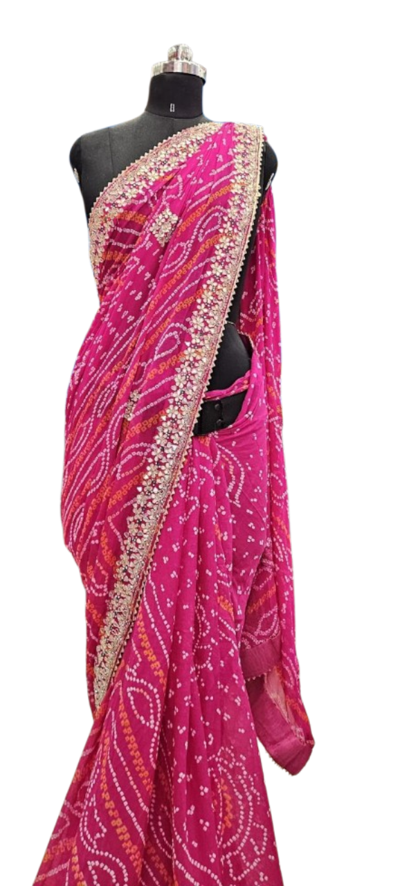 Pink Gulnaar Bandhani Embroidered Saree