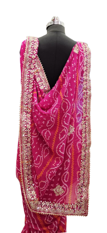 Pink Gulnaar Bandhani Embroidered Saree