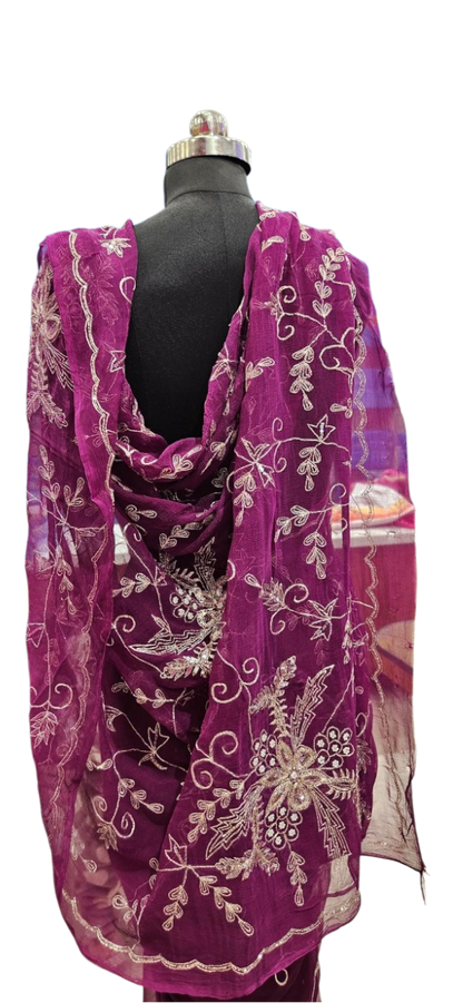 Royal Wine Floral Embroidered Saree