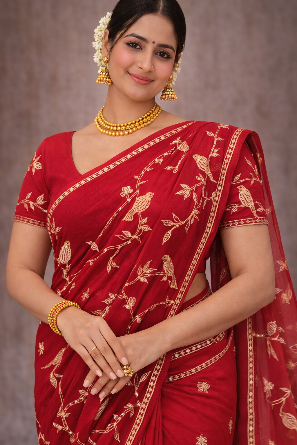 Crimson Bird Embroidered Saree