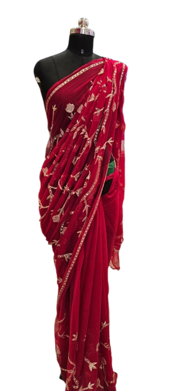 Crimson Bird Embroidered Saree