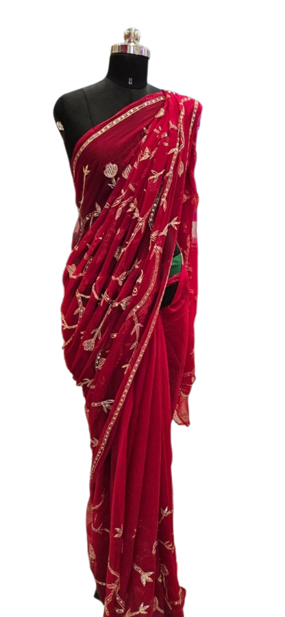 Crimson Bird Embroidered Saree