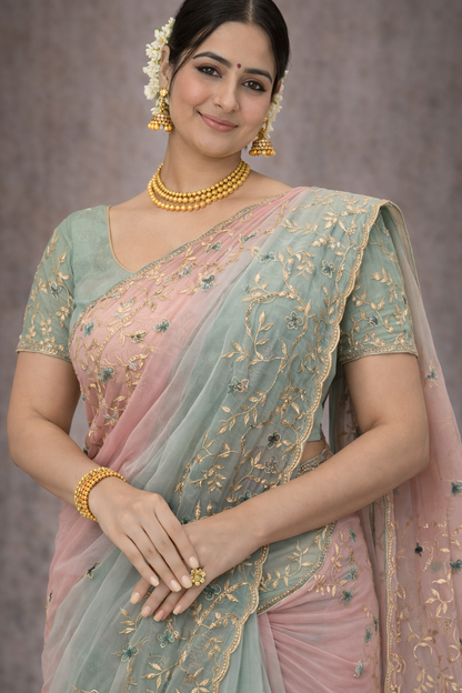 Pastel Harmony Embroidered Saree