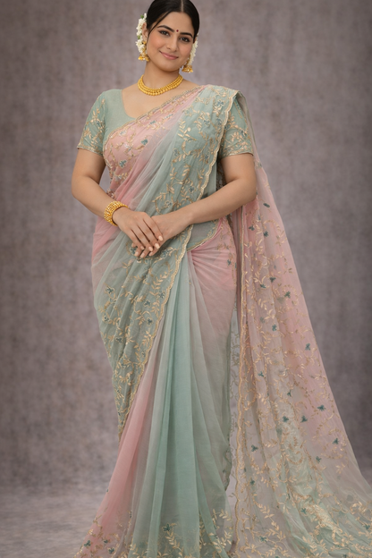 Pastel Harmony Embroidered Saree