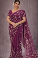 Royal Wine Floral Embroidered Saree