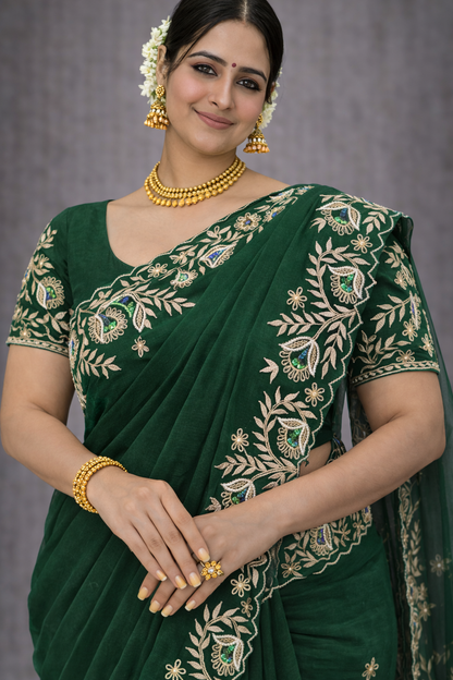 Emerald Peacock Elegance Saree