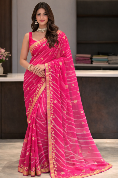 Royal Pink Leheriya Charm Saree