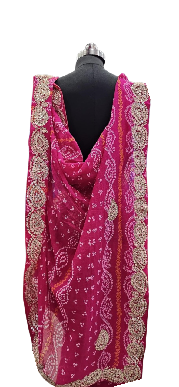 Rani Pink Bandhani Mirrorwork Saree