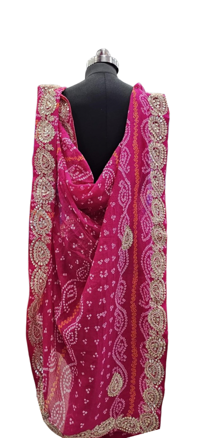 Rani Pink Bandhani Mirrorwork Saree