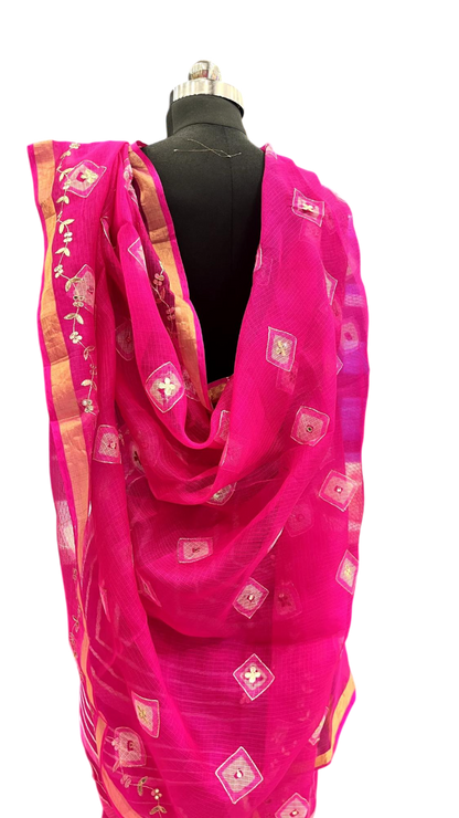 Royal Pink Leheriya Charm Saree