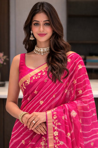 Royal Pink Leheriya Charm Saree