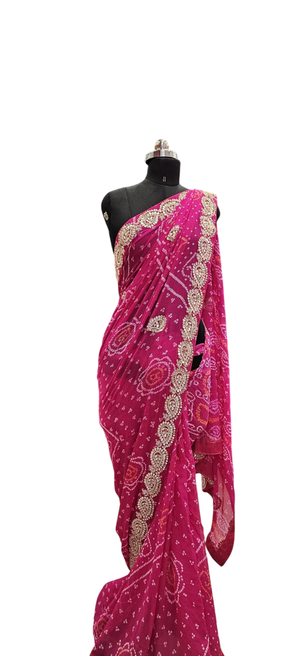 Rani Pink Bandhani Mirrorwork Saree