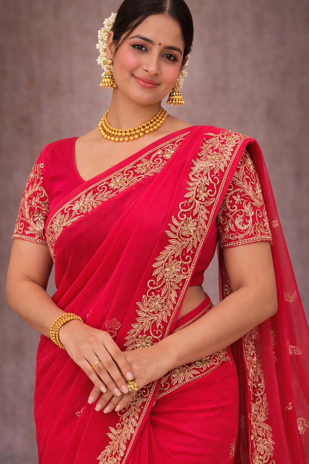 Ruby Bloom Zari Embroidered Saree