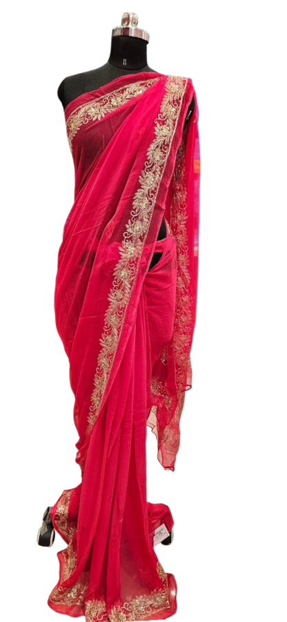 Ruby Bloom Zari Embroidered Saree