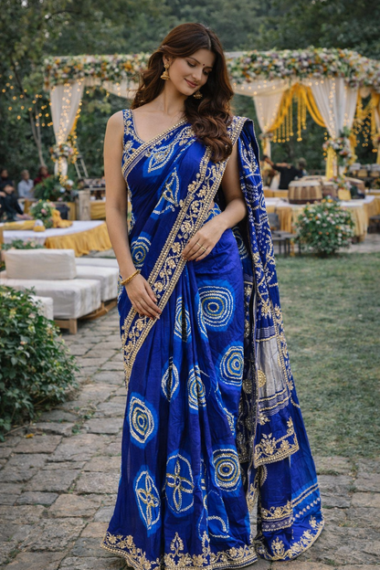 The Verdant Vine Bandhej/Bandhani Saree
