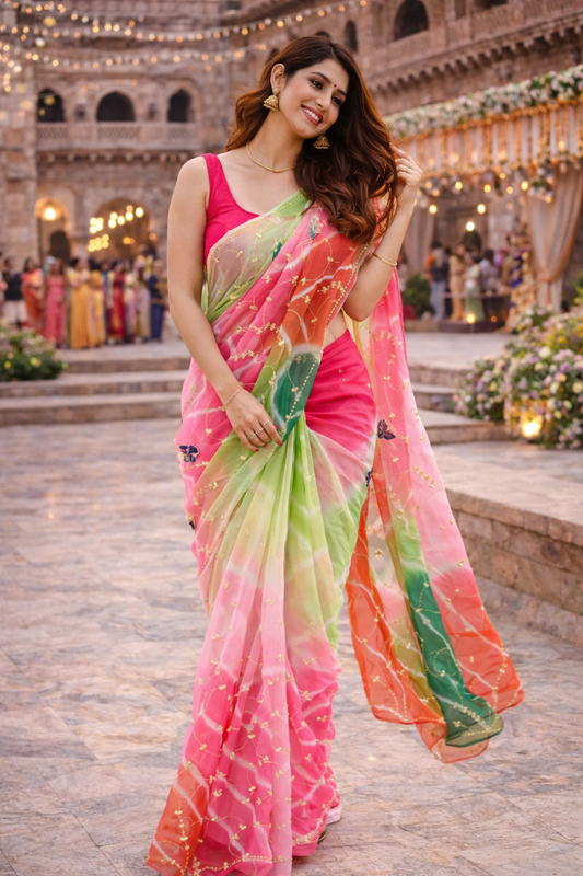 The Candy-Swirl Leheriya Pure Chiffon Saree