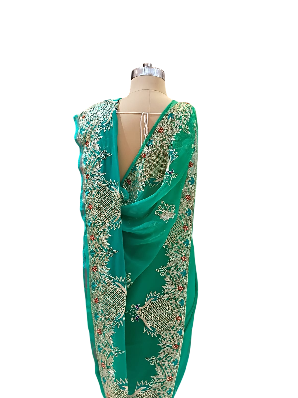 The Emerald Peacock Pure Chiffon Saree