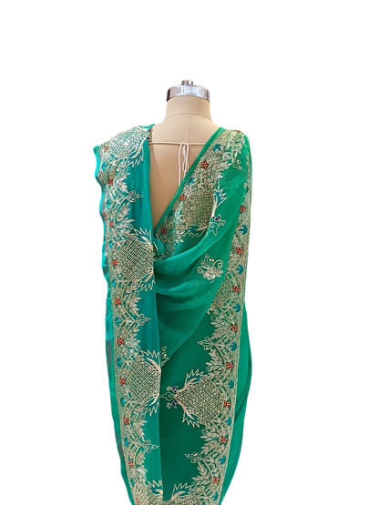 The Emerald Peacock Pure Chiffon Saree