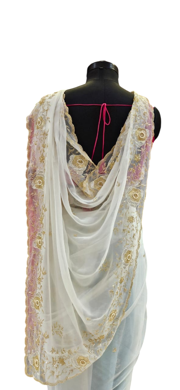 The Moonlit Pearl Pure Chiffon Saree