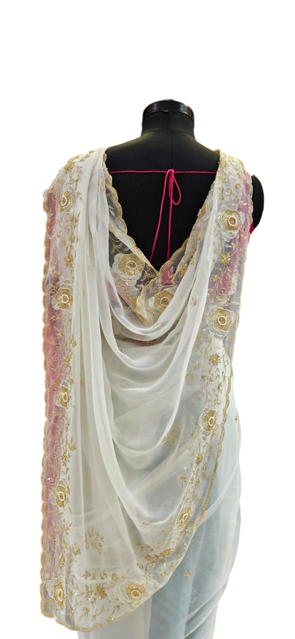 The Moonlit Pearl Pure Chiffon Saree