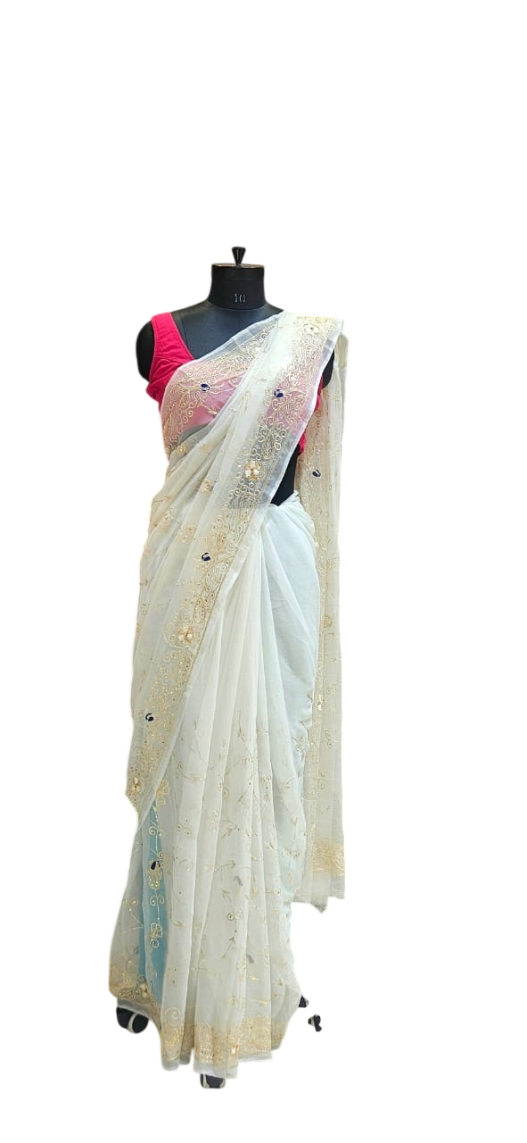 The Moonlit Pearl Pure Chiffon Saree