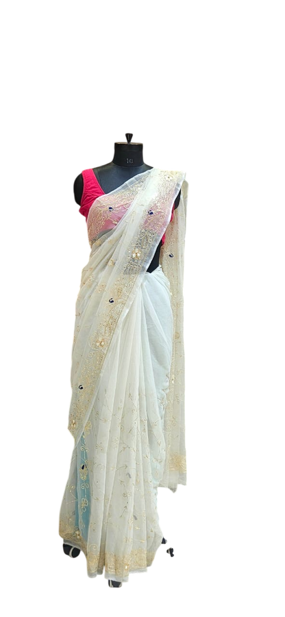 The Moonlit Pearl Pure Chiffon Saree