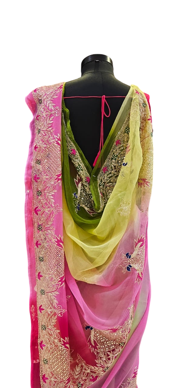 The Fuchsia Fern Pure Chiffon Saree