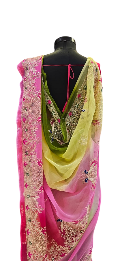The Fuchsia Fern Pure Chiffon Saree
