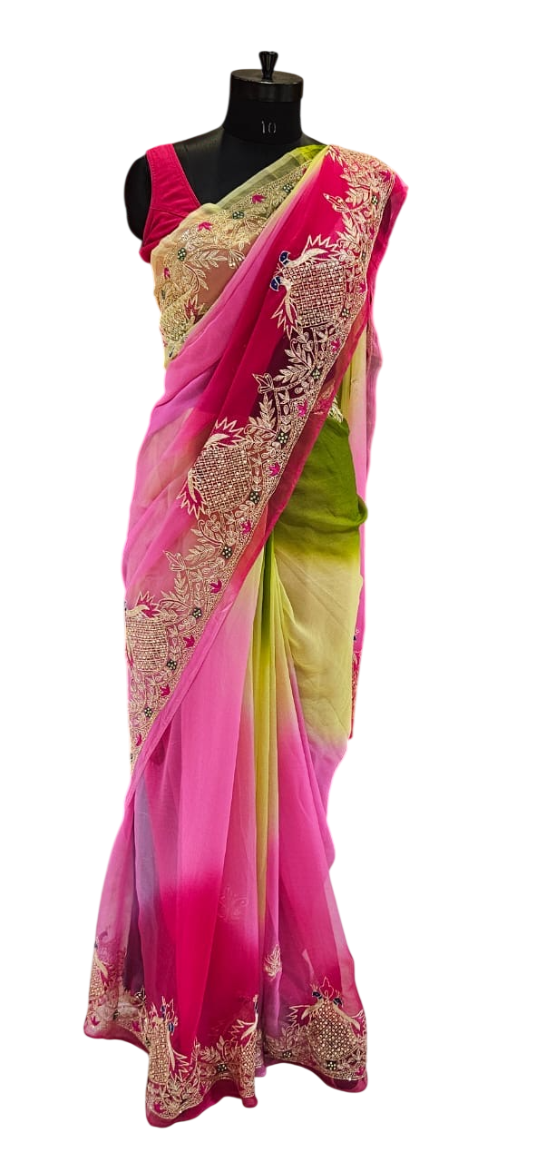 The Fuchsia Fern Pure Chiffon Saree