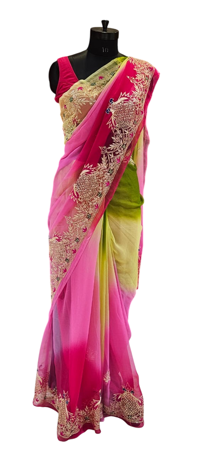 The Fuchsia Fern Pure Chiffon Saree