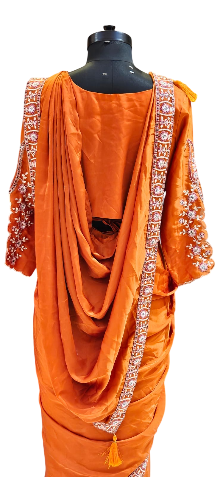 The Rust Paisley Fusion Saree With Designer Stitch Blouse