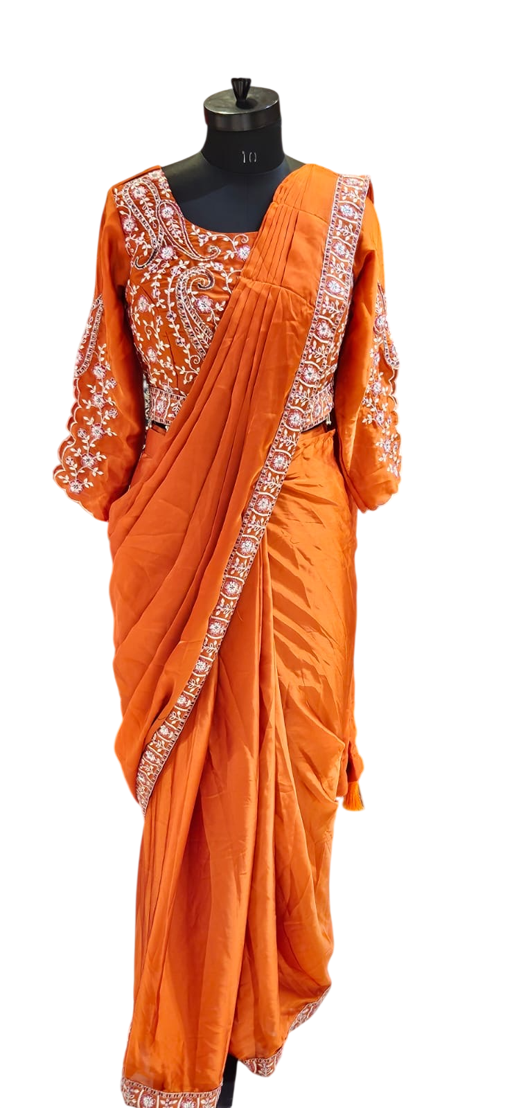 The Rust Paisley Fusion Saree With Designer Stitch Blouse