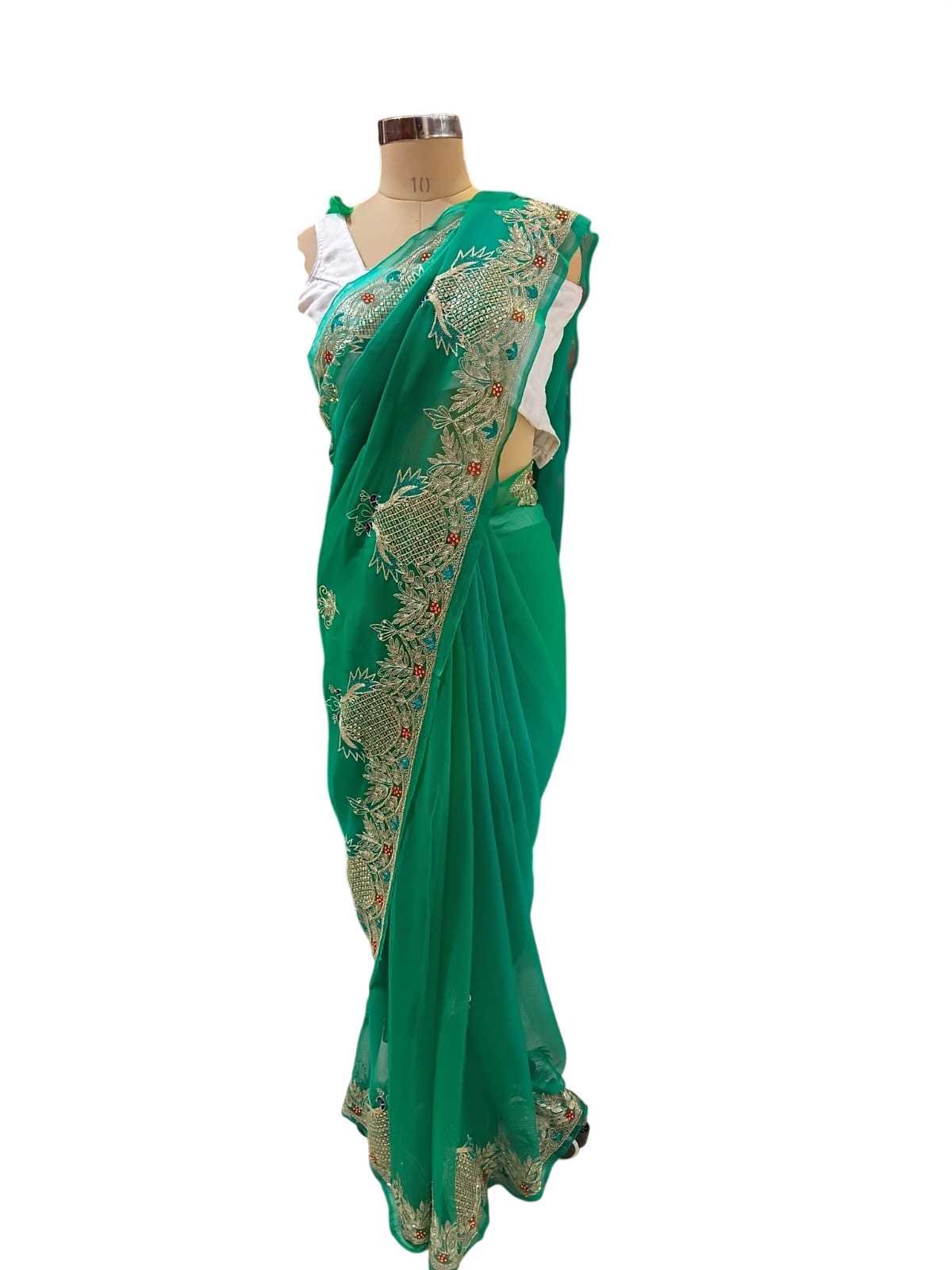 The Emerald Peacock Pure Chiffon Saree