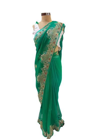 The Emerald Peacock Pure Chiffon Saree