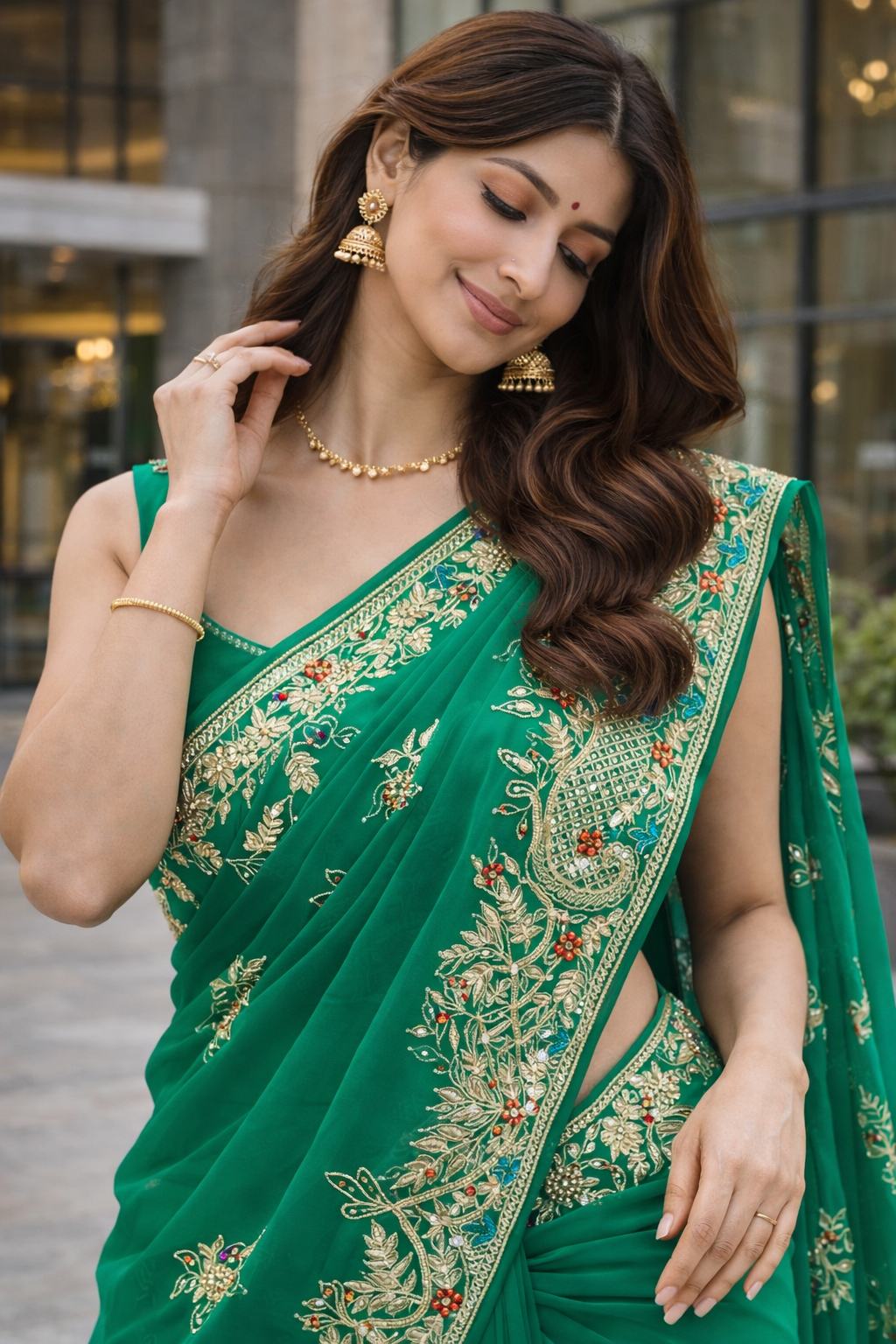 The Emerald Peacock Pure Chiffon Saree