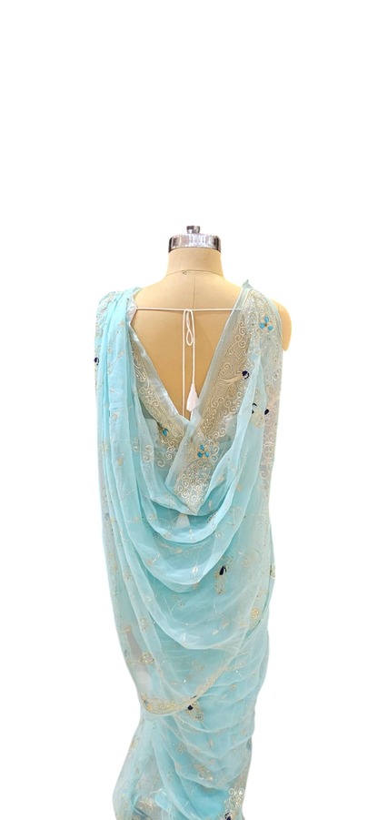 The Azure Whisper Pure Chiffon Saree