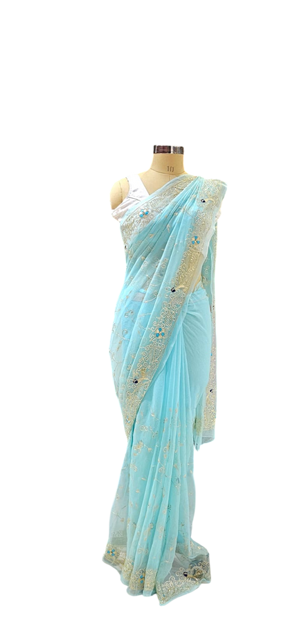 The Azure Whisper Pure Chiffon Saree