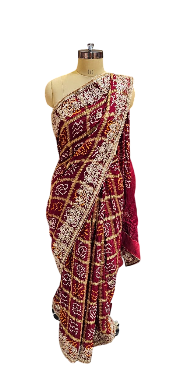 The Gilded Sunset Bandhani/Bandhej Saree