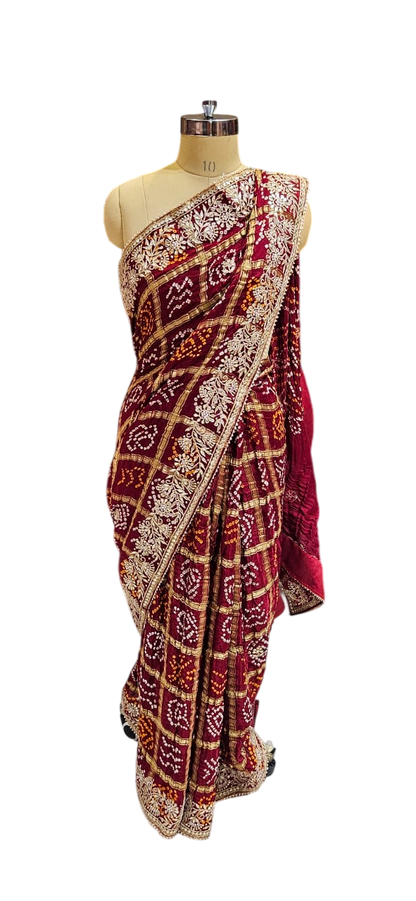 The Gilded Sunset Bandhani/Bandhej Saree