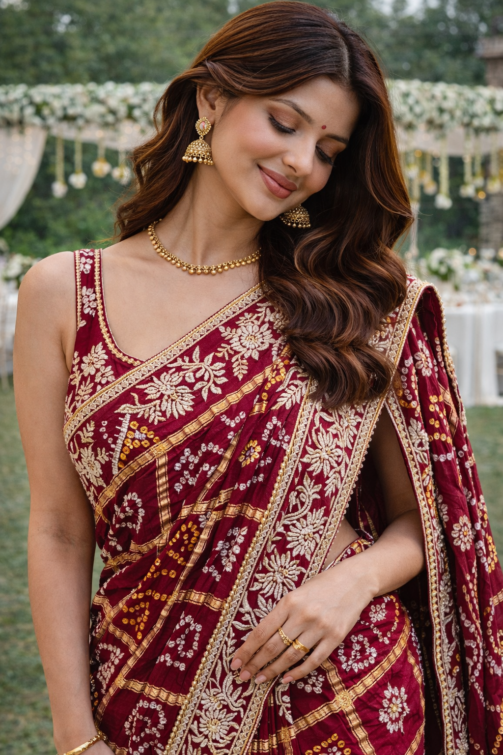 The Gilded Sunset Bandhani/Bandhej Saree