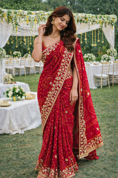 The Radiant Sunbeam Bandhej/Bandhani Saree