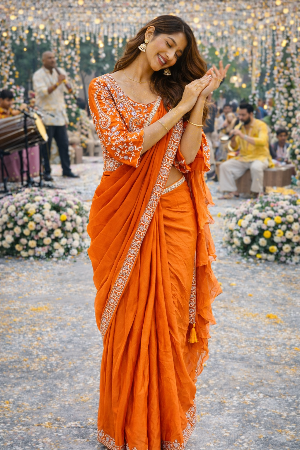 The Rust Paisley Fusion Saree With Designer Stitch Blouse