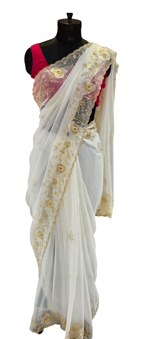 The Ivory Petal Pure Chiffon Saree