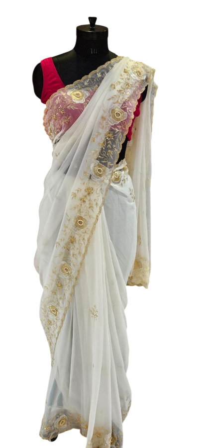 The Ivory Petal Pure Chiffon Saree