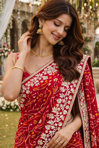 The Crimson Heritage Bandhej/Bandhani Saree